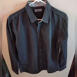 7 Diamonds Grey Casual Long-sleeve Button-down Shirt w/ White Stitching Size L